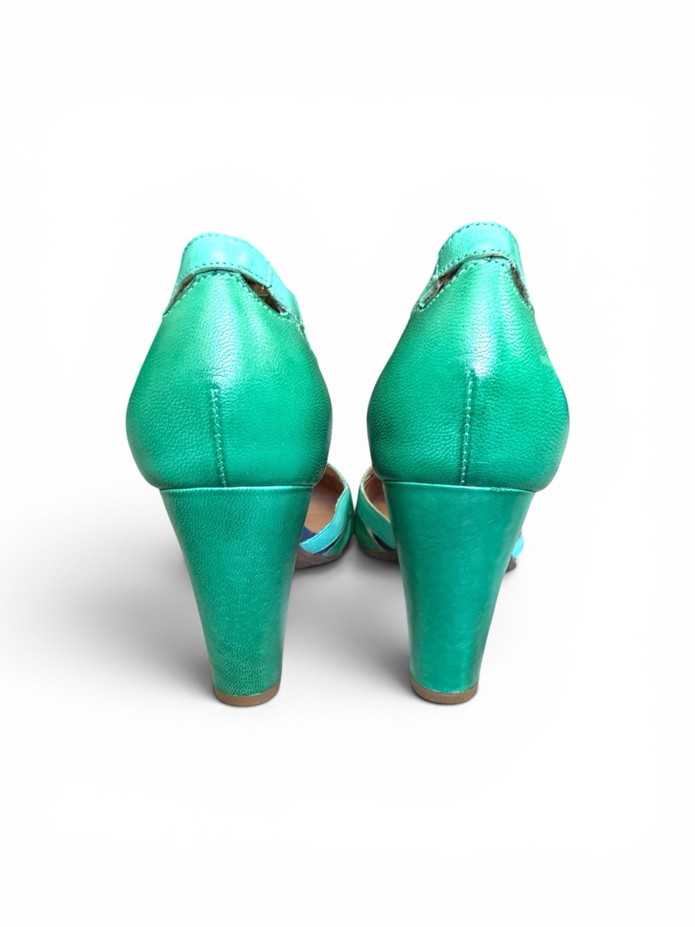 Miz Mooz Blue Heels with Open Design and Chunky Heel - Picture 3 of 5